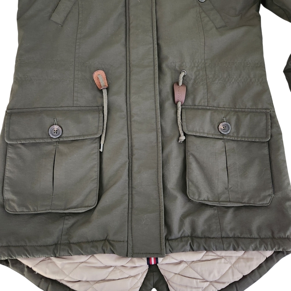 PUFFA Olive Green Faux-Fur Trim Parka Coat small - Picture 6 of 16